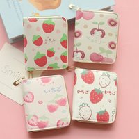 New Fruit Print Short Chain Wallet Large Capacity Cute Design Coin Purse Fresh Style Strawberry Pattern Female Student Wallet