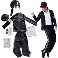Costume de cosplay Michael Jackson pour adultes (hommes et femmes), style années 80-90, avec perruque, pour Halloween, spectacles sur scène, danse hip-hop, et tenues familiales