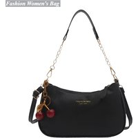 Fashion Women's Shoulder Bag PU Leather Casual Versatile Purses and Handbags Female Hobos Underarm Bag with Cherry Pendant