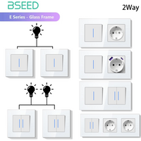 BSEED 1/2Gang Mechanical Light Switches 2way Pass Through Switch With EU Socket USB Type-c LED Indicator Glass Frames E Series