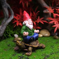Garden Gnome Statue Decorations Hand Painted Lawn Decoration Riding Turtle Landscape Porch Decor Gnome Garden Fish Tank Decor