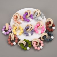 Holzspielzeug, Baby-Armbänder, Beißring, Silikonperlen, Zahnen, Holzring, Rasseln, Spielzeug, Säuglings-Stillgeschenk für Neugeborene, BPA-frei