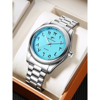 Arabic numeral dial men's steel strap watch simple stainless steel quartz watch commuting leisure night light pointer men's watch gift for men