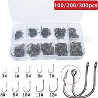 Carbon Steel Fishing Hook Set Barbless Carp Hooks Sharp Point Bulk Pack Multi Size Assortment Kit For Freshwater Saltwater Fish