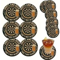 2D Retro Charm Dart Beer Themed Wooden Coasters Heat Resistant Non Slip High Quality Beverage Pads for Bar Tabletop Decoration