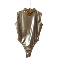 Gold Shiny metallic Night Clubwear High Cut Bodysuit Catsuit Thong Sexy Bodysuit Stage Performance Costume