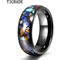 TIRGADE 8mm Mens Wedding Band Black Tungsten Ring Galaxy Opal Ring Natural Turquoise and Tiger Eye Stones Inlay High Polish Dome