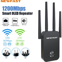 Newfast 1200Mbps WiFi Repeater Long Range OLED 5Ghz De Sinal Wifi Extenders Amplifier Signal Booster Antenna Repeator UK Plug