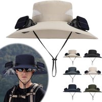 Solar Fan Hat for Men Women, Wide Brim Sun Protection Hat with Dual Solar Fans, 2-in-1 Hands-Free Cooling Cap for Hiking & Work