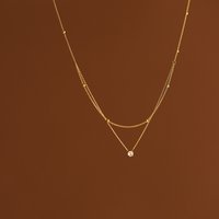 Stainless Steel Exquisite Single Zircon Pendant Double Layer Chain High Quality Textured Necklace Waterproof Trendy Jewelry