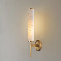 All copper natural marble living room background wall modern simple and luxurious bedroom headboard, hotel villa LED wall lamp