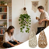 Handmade Cotton Macrame Plant Hanger Boho Wall Hanging Decor for Small Flower Pots Natural Woven Hanger