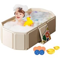 Faltbare Badewanne für Kinder, Kleinkind-Badewanne mit Ablaufstopfen, faltbare Baby-Duschwanne mit 5 Bällen und 2 Enten, grün-weiß
