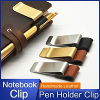 Handmade Leather and Brass Pen Holder Clip for Travelers Notebook Journal Stainless Steel Pen Loop Office Writing Supplies