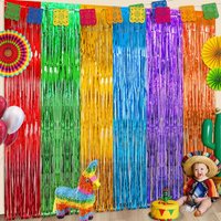 Mega-L Cinco de Mayo Decorations, 2 Pack Fiesta Foil Fringe Curtains Backdrop,Mexican Themed Tinsel Streamers, Perfect for Spain