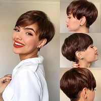 Brown #4 Colored Short Straight Bob Short Pixie Cut Human Hair Wig With Bangs For Women Glueless Brazilian Remy Hair Non Lace