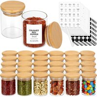 4OZ Glass Spice Jars with Bamboo Lids Clear Food Storage Containers for Kitchen Sugar Salt Coffee Tea Beans