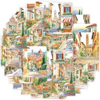 Etori Life Southern European Town Street Scene Stickers Watercolor Landscape Architecture Decorative Stickers for Notebooks, Luggage, Phone Backs, Photo Albums, Diaries, DIY Crafts, Handmade