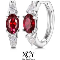 XCY Oval Cut Lab-grown Ruby Hoop Earrings with Moissanite Sterling Silver Retro Court Style Huggie Hoops Party Jewelry for Women