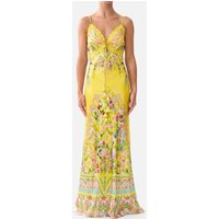 Women's Floral Printed Silk Sling Robe 2026 Summer Lace Patchwork V-Neck High Waist Sleeveless Elegant Slim Long Dress