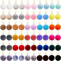 50 Pcs Pom Pom Fluffy Keyrings Soft Plush Charm Keyring Colorful Faux Fur Fluffy Keychain Ball for Women and Girls