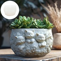 Cat Succulent Plant Pot Silicone Mold Cute Kitty Relief Resin Plaster Flower Pot Mold Flower Kitty Relief Flower Pot Molds