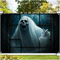 1 piece, Ghost Skull Stretching Out of Window, Durable Polyester Banner of Gothic Horror for Halloween