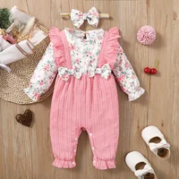 Baby Girl Fashion Romper Cute Floral Pattern Long Sleeve Bow Bodysuit Spring&Autumn Jumpsuit for Infant Girl 0-18 Months