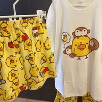 Cute Cartoon Chicken Sleepwear round Neck Short Sleeve Lightweight Pure Cotton Summer Home Clothes for Women Pants Shorts