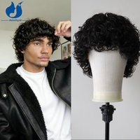 Amethyst Natural Black Curly Short Pixie Cut Full Lace Wig Soft Brazilian Remy Human Hair for Men with Bangs Pre Plucked