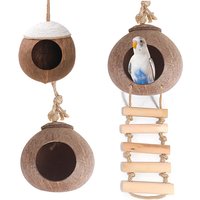 Winter Pet Bird Breeding Nest Coconut House Swing Ladder Parrot Parakeets Finches Natural Nest Lovebird Cage Hanging Swing Perch