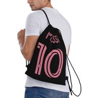 Custom Pink Messis 10 Soccer Drawstring Bag Men Women Lightweight Football Sports Gym Storage Backpack