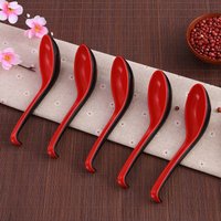 5Pcs WOOJACK Red and Black Asian Soup Spoon with Hook-Chinese Style Spoon,Perfect for Rice Pho Ramen Noodle Soups for Restaurant