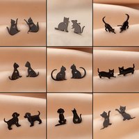 Asymmetry Stainless Steel Cat Mouse Dog Earring for Women Cute Animal Ear Jewelry Girls Student Daily Pet Earrings Accessories