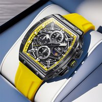 OLEVS Sports Quartz Watch Men Tonneau Dial Moon Phase Chronograph Wristwatch Date Silicone Strap Waterproof Fashion Mens Watches