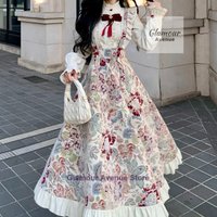 French retro gentle ruffled shirt women's spring and autumn new thickening with long-sleeved floral jacquard strap skirt suit.