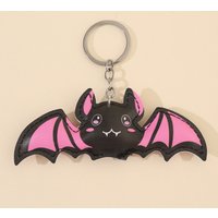 Halloween Cute Pink Bat Leather Keychain for Women Men Girls Lovely Bat Keyring Keys Holder for Backpack Keys Gifts