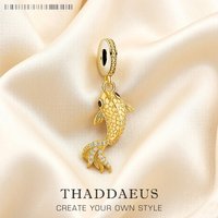 Golden Koi Dangle Charm Europe Style High Quality Sterling Silver 925 Beads Lucky Gift For Women Men