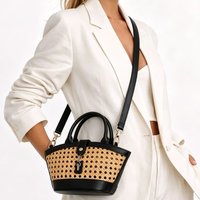 2026 New Arrival Handmade Rattan Woven Bucket Handbag Hollowed-Out Lightweight Tote Ladies Summer Beach Vacation Shoulder Bag