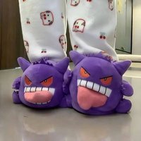 PKM Gengar Slippers Cartoon Tongue Out Winter Warm Fuzzy Indoor Home Cute Novelty Shoes Collection Toy Gifts