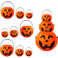 Mini Halloween Pumpkin Bucket Plastic Candy Pot Cauldron Holder Jar Trick or Treat Halloween Party Decoration Props Kids Toy