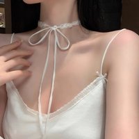 Korean Goth Aesthetic Vintage Cute Rope Tied Lace Choker Necklace For Women Fashion Retro Sweet Harajuku Charm Y2K Jewelry Gift