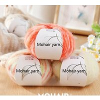 200g/set Soft Puffy Mohair Knitting Yarn Hand Crochet for Sweater DIY Hats Shawls Scarf Thin Segment Dye Warm Thread Blue Pink