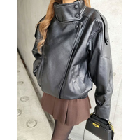 AliExpress HTTEM Vintage Faux Leather Bike Jacket Women Autumn Winter Standup Collar Long Sleeve Thick Lady Coat 2026 Fashion Motorcycle Outwear