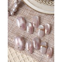 10Pcs Acrylic Press on Pink Cat Eyes Halation Golden Thread Fake Nails Includes 1 Sheet of Adhesive Tabs & 1 Pc Mini File