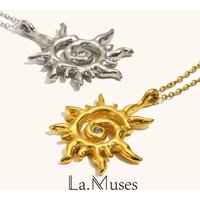 La. Muses Sun Ray Pendant Zircon Inlaid Stainless Steel Women's Necklace PVD Gold Plated Fashion Jewelry Gift