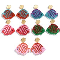 Fashion Glitter Acrylic Colorful Fish Dangle Earrings for Women Cute Marine Animals Sector Drop Earring Summer Jewelry Gifts