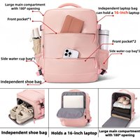 Large Capacity Travel Backpack with Shoe Compartment, 16-Inch Laptop Daypack, Multi-Pocket Casual Bag for Weekend Trips