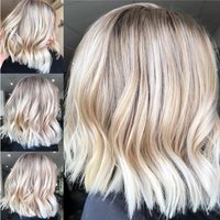 Rooted 12Inch Balayage Blonde Synthetic Wig 13x4 Lace Front Wig Short Natural Wave Bob Style Soft Fibre Girls Cosplay Party Wig