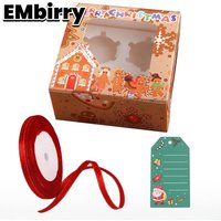 24PCS Lovely Santa Gift Box with Ribbon & Card Clear Window Packaging Box Removable Insert for Party Favors New Year Decorations